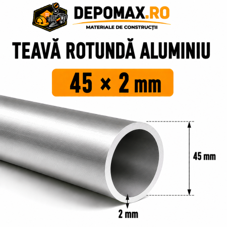 Teava rotunda aluminiu 45 x 2 mm, 6 metri (6060)